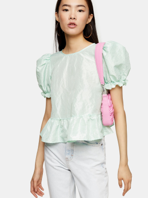 Mint Bow Back Taffeta Top