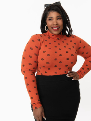 Unique Vintage Plus Size Orange & Black Pumpkin Print Cherie Top