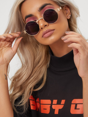 Black Rounded Metal Frame Retro Sunglasses