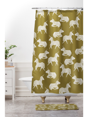 24" X 36" Sleepy Unicorns Bath Rug Green - Deny Designs