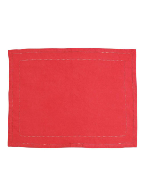 Vietri Cotone Linens Placemats With Double Stitching - Red - Set Of 4