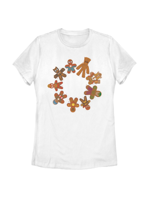 Women's Marvel Christmas Gingerbread Cookie Circle T-shirt