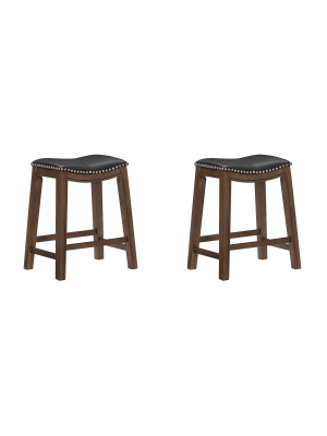 Homelegance 24" Counter Height Wooden Saddle Seat Barstools, Black (2 Pack)