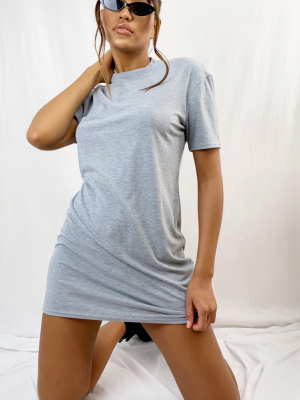 Grey Marl Basic Fitted T Shirt Dress