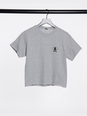 Miss Selfridge "bee Strong" T-shirt In Gray