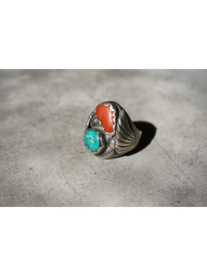 Yazzie Coral & Turquoise Ring | Vintage