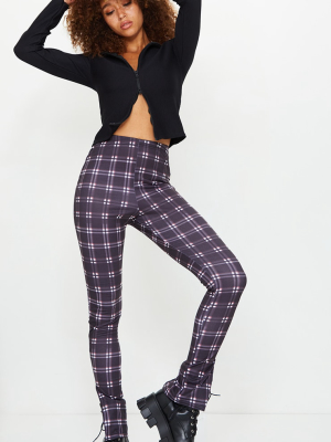 Black Check Jersey Split Hem Legging