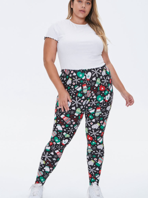 Plus Size Mitten Print Leggings