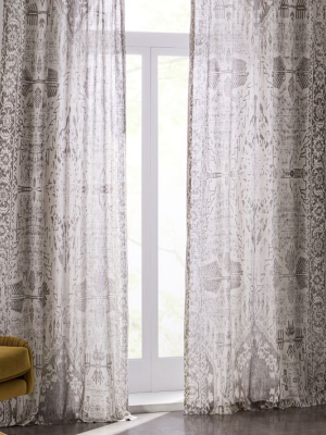 Sheer Cotton Distressed Medallion Curtains (set Of 2) - Cloudburst