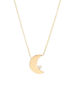 14k Vertical Crescent Moon & Prong Diamond