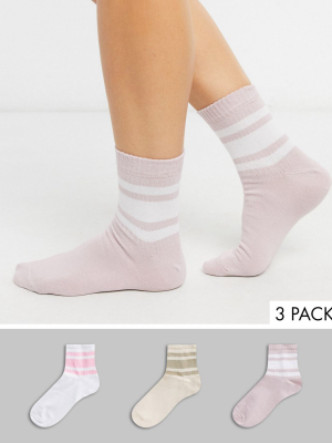 Asos Design 3 Pack Of Stripe Socks In Neutral