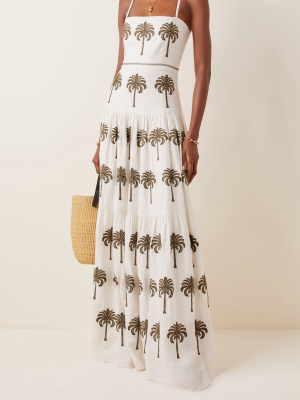 Lima Cocora-hand Embroidered Linen Maxi Dress