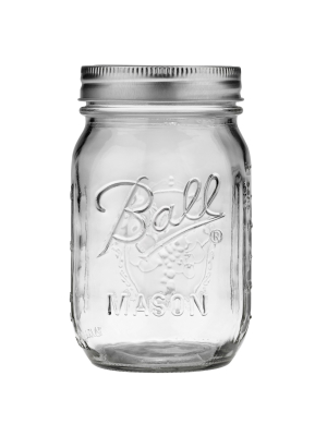 Ball 16oz 12pk Glass Regular Mouth Mason Jar With Lid And Band