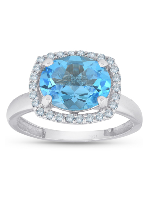 Pompeii3 2ct Oval Blue Topaz And Diamond Halo Ring 10k White Gold