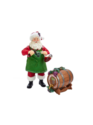 Kurt Adler 10.5" Fabriche Wine Santa And Barrel, 2 Piece Set