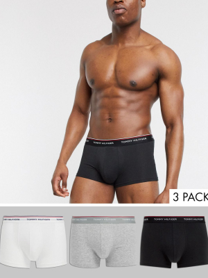 Tommy Hilfiger Stretch Low Rise 3 Pack Trunks In Black/white/gray Marl