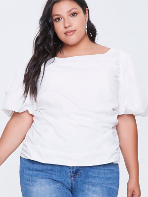 Plus Size Poplin Puff-sleeve Top