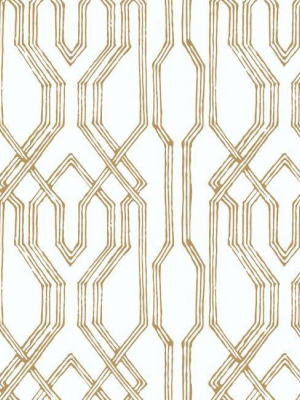 Sample Oriental Lattice Wallpaper In White And Gold From The Tea Garden Collection By Ronald Redding For York Wallcoverings