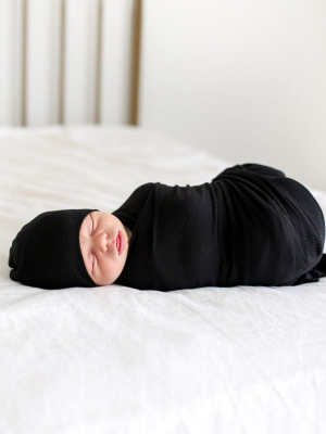 Black Ribbed Swaddle Beanie Set