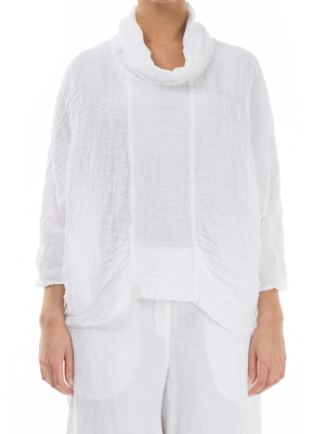 Cowl Neck White Crepe Linen Blouse