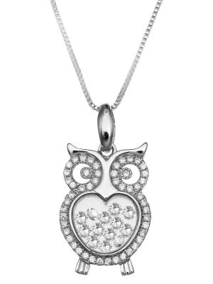 Cubic Zirconia Owl Floating Locket In Sterling Silver (18")