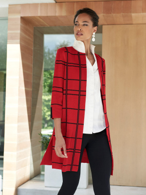 Graphic Plaid Knit Topper, Red