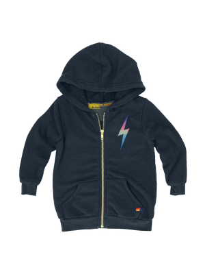 Kids Bolt Print Zip Hoodie - Charcoal // Rainbow Pink