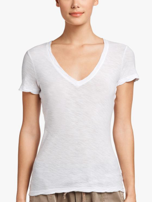 James Perse Sheer Slub Casual V Neck - White