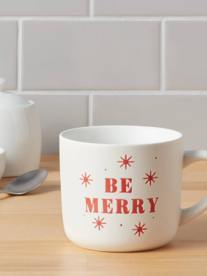 16oz Stoneware Be Merry Christmas Mug White - Threshold™