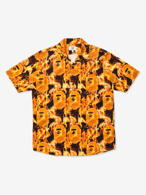 Bape Flame Open Collar Shirt - Orange