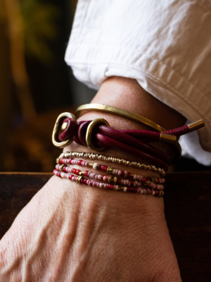 The Pink Beaded Wrap Stack With Wine Leather