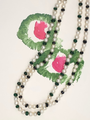 Cultured Pearl & Emerald Beaded Necklace