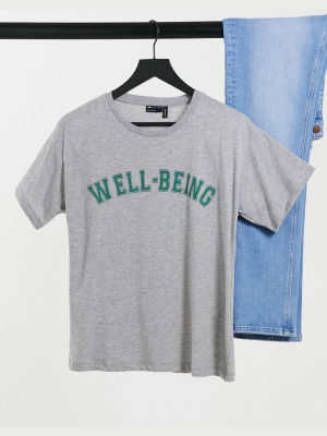 Asos Design T-shirt With Well-being Varsity Graphic In Gray Marl