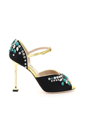 Miu Miu Crystal Embellished Peep-toe Heels