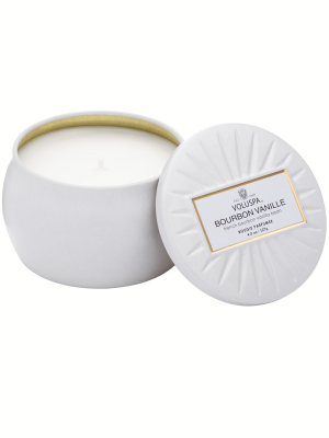 Petite Decorative Tin Candle In Bourbon Vanille