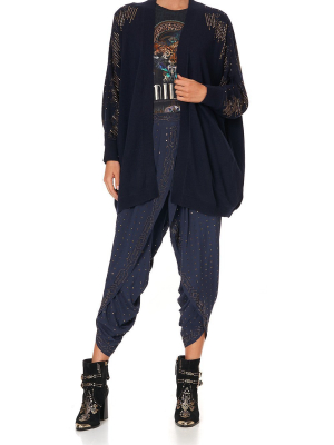 Dolman Shoulder Pad Cardigan Luxe Navy