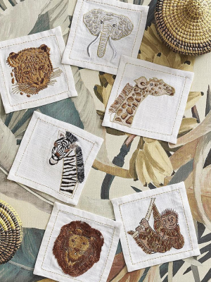 Kim Seybert Out Of Africa Cocktail Napkin - Set Of 6 - White & Multi Colored