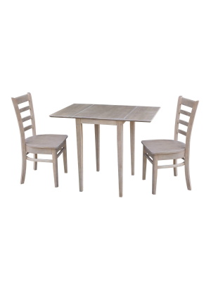 Jemma Small Dual Drop Leaf Table And Two Chairs Taupe - International Concepts