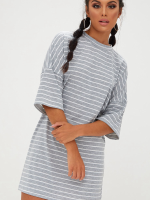 Grey Striped Oversized T Shirt Dress