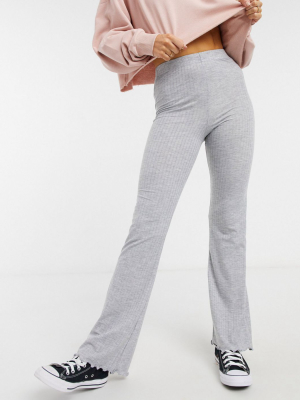 Miss Selfridge Ribbed Flared Pants In Gray