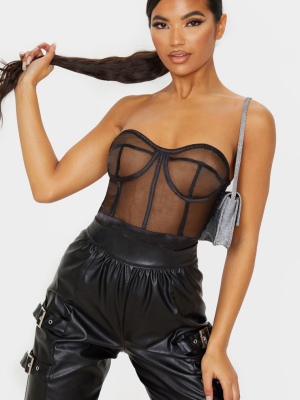 Black Sheer Bandeau Long Corset