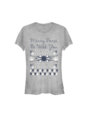 Junior's Star Wars Christmas Force Be With You T-shirt