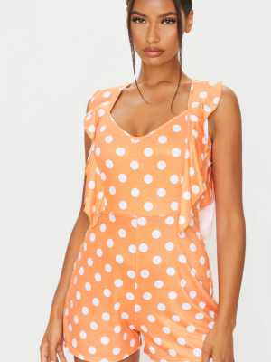 Tangerine Polka Dot Frill Playsuit