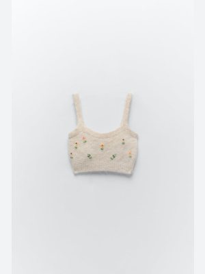 Embroidered Beaded Crop Top