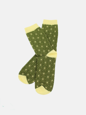 Asanoha Socks, Matcha And Yellow