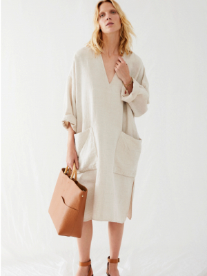 Pam Deep V-neck Dress - White Sand