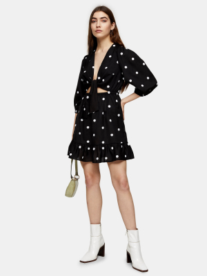 Black Polka Embellished Mini Dress