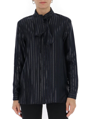 Saint Laurent Striped Pussybow Blouse