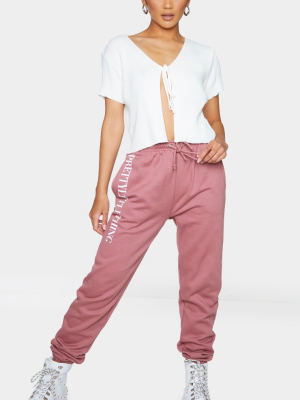 Prettylittlething Deep Rose Slogan Joggers