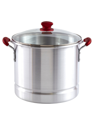 Imusa 32qt Aluminum Tamale/seafood Steamer With Ruby Red Handles & Glass Lid